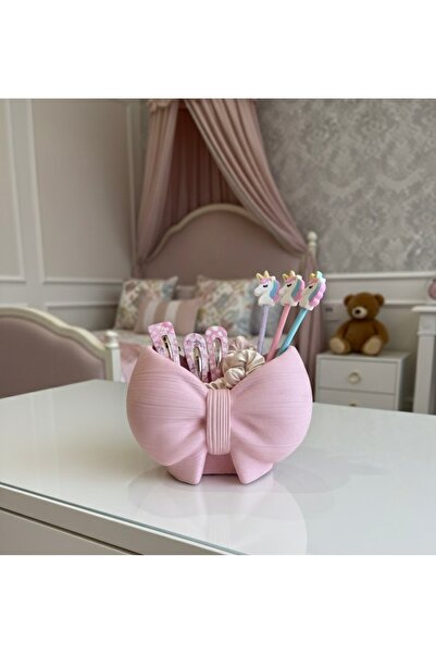 markasi Pembe Fiyonk Dekoratif Fırçalık ve Kalemlik - Oda Dekoru-kız çocuk odası organizeri-Alçı kalıp