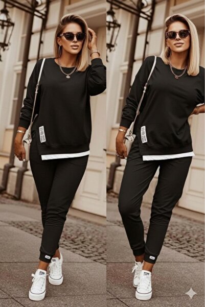 Deridün Yıldız Shoes Women's Long Sleeve Crew Neck Side Zipper Viscose Two Thread Blouse and Pant