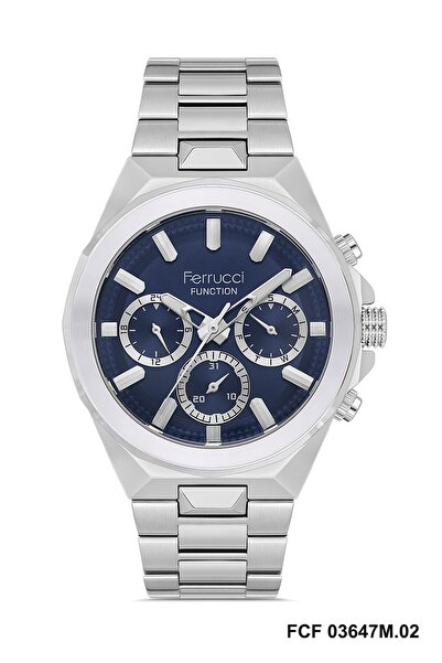 Ferrucci 43 mm Function Men's Wrist Watch with Dial Navy Blue Band Gray Color...