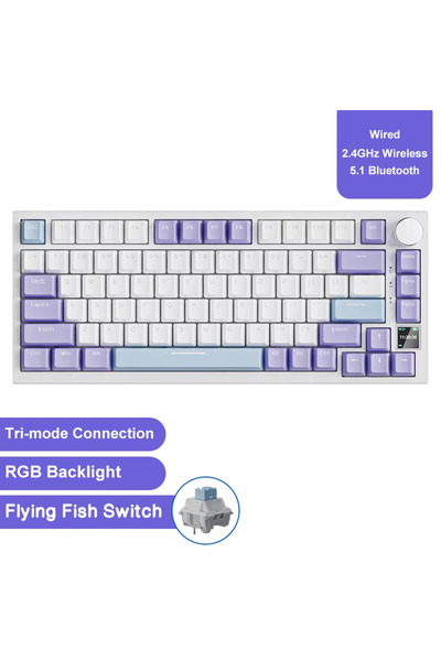 Ajazz Purple1 AK820 Wired With Rotary Volume Buttons Hot-Swappable Keys For O...