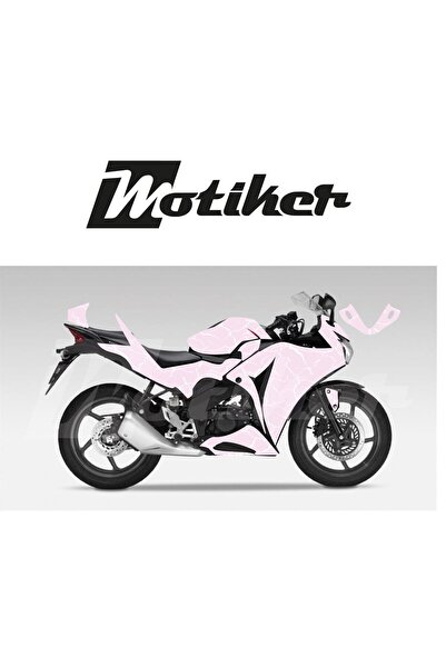 Motiker Honda CBR 125R Toz Pembe Zemin Üstüne Beyaz Şimşek Desen Tasarım Stic...