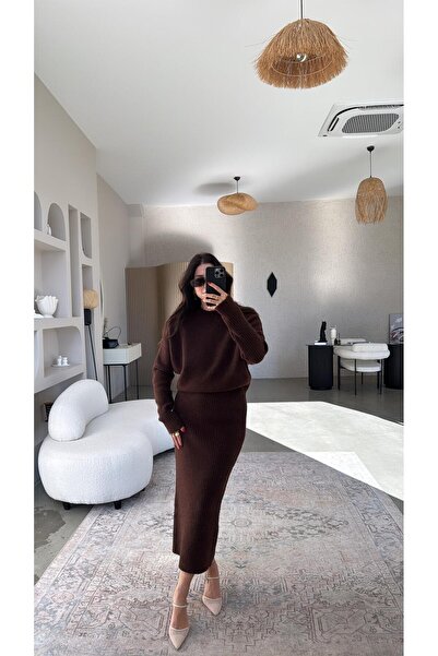 Buket Teke Brown Bat Sleeve Long Sleeve Soft Dlv Dress