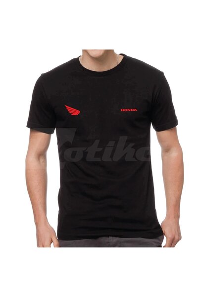 Motiker Honda Red Logo Black T-Shirt Design Model