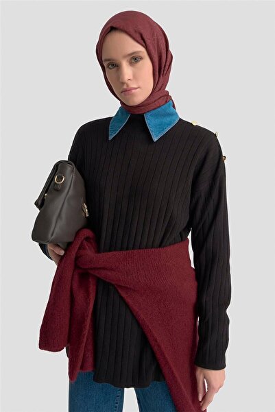 Armine Pleteni džemper sa visokim ovratnikom 25KD6019 crni