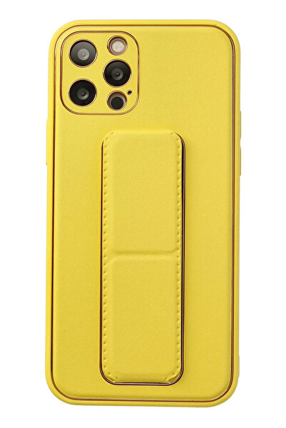 NewFace 1614519747 حافظة آيفون 12 برو من جلد الكوكو مع حامل (161945) - أصفر