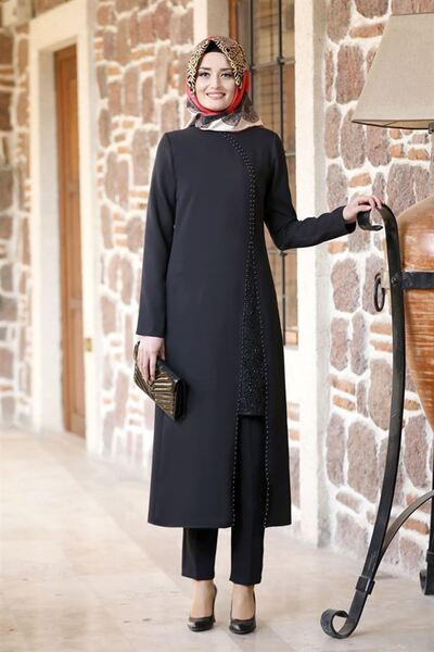 MELİSMA فستان سهرة حجاب الصحراء بدلة مزدوجة سوداء FVLMD101