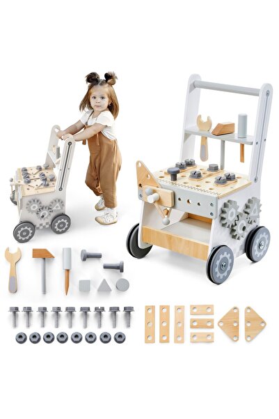 mamabrum 3 in 1: wooden walker, pushchair + workshop - 47 elements