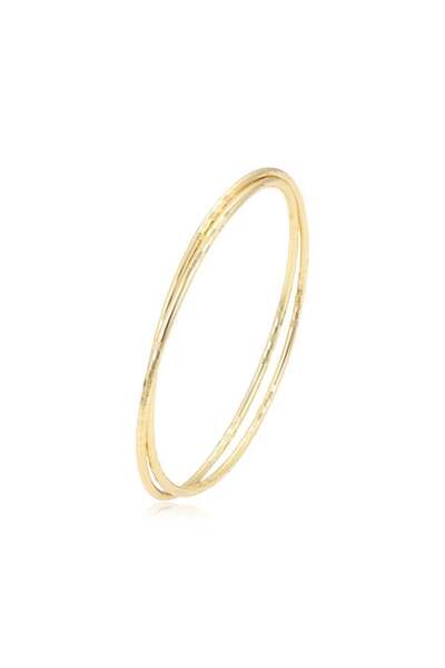 SERENES İkili İnce Dokulu Minimalist 14 Ayar Altın Kaplama Halka Kadın Bilezik