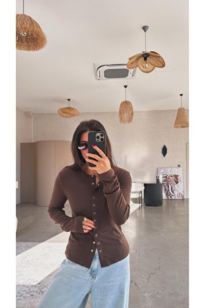 Buket Teke Καφέ μπλούζα με κουμπώματα σε όλο το μήκος