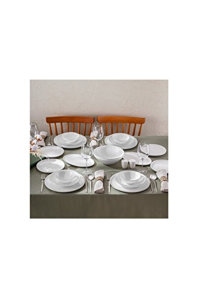 Emsan Alya New Bone 53 Parça 12 Kişilik Yuvarlak Yemek Takımı Beyaz Platin