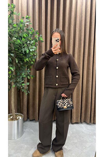 Maysa KAHVERENGİ PİLELİ PALAZZO KUMAŞ PANTOLON