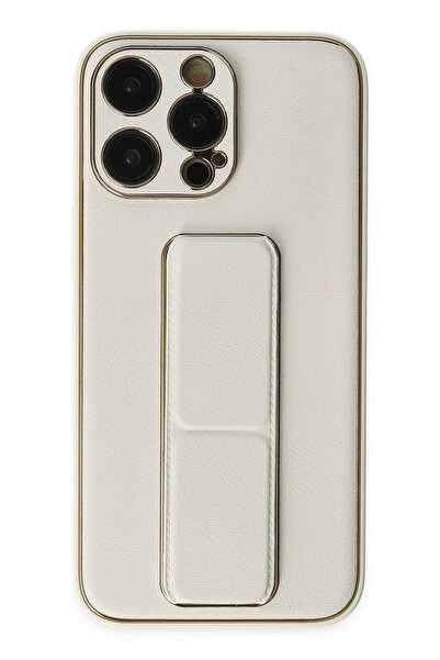 NewFace 1613520747 حافظة آيفون 13 برو من جلد الكوكو مع حامل (172035) - أبيض