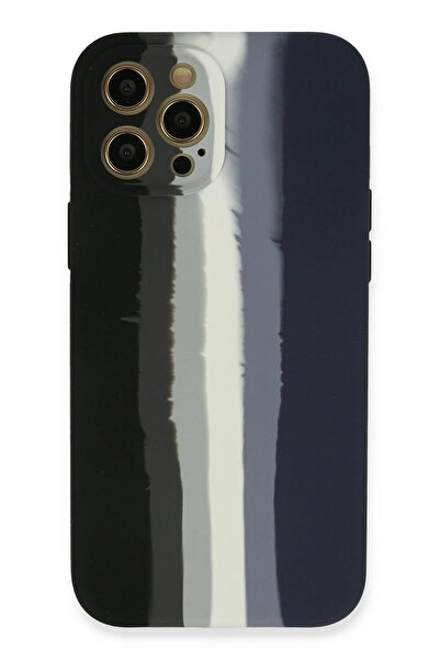 NewFace 1610924747 حافظة آيفون 12 برو إبرولي سيليكون (152409) - أسود-أزرق داكن