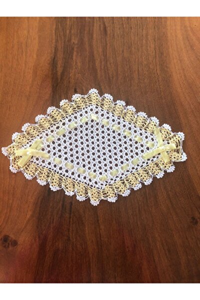 MOR TIRTIL el işi dantel işleme incili kurdelalı üçlü tepsi örtüsü çeyizlik h...