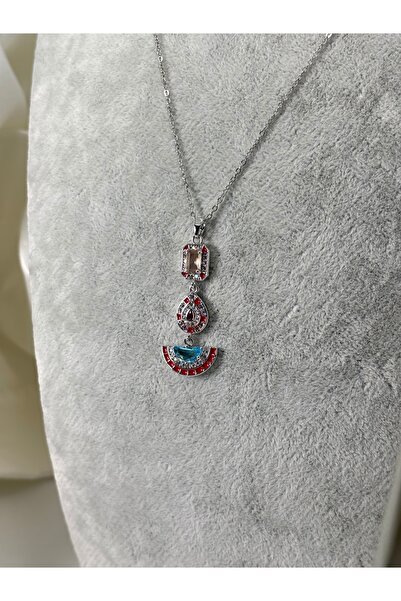 divakse قلادة فولاذية مرصعة بحجر الزركون الأزرق موديل قطرة فضية