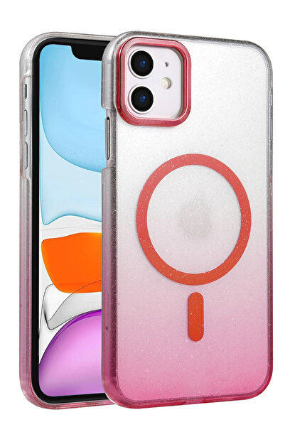 NewFace 1610603747 غطاء ماج سيف لامع لهاتف ابل ايفون 12 (160306) - وردي