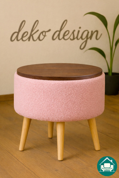 DEKOR MOBİLYACIM Aragonia 40 CM Üst Tablalı Peluş Kumaş Puf