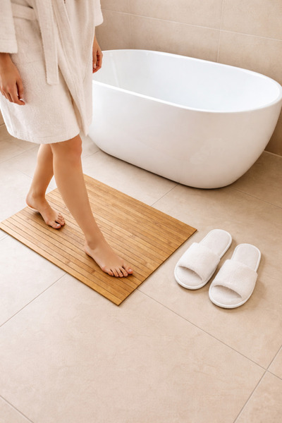 OverPazar Çok Amaçlı Kaymaz Bambu Banyo Matı 45x70 cm – Doğal Ahşap Zemin Pas...