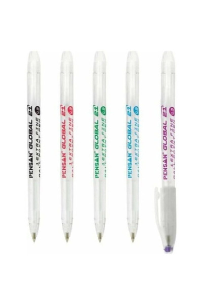 Pensan Global Ballpoint Pen (Black, Green, Purple, Blue, Red) Total 5 Pieces