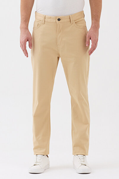 EXPIER Men's Light Beige Canvas Cotton Regular Fit Comfortable Cut Trousers A...