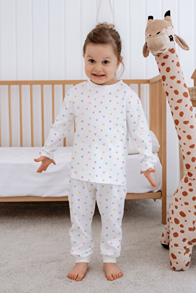 Messido Baby Girls Kids Pajamas Set Long Sleeve Top and Bottom Set - Colorful Hearts
