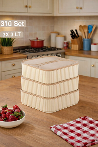 Mim Life 3-Piece Striped Rectangular Storage Set | 3 Liters |   Microwave and...