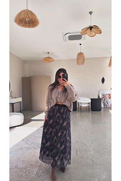 Buket Teke Mink Patterned Thin Pleated Full Length Lined Tulle Skirt