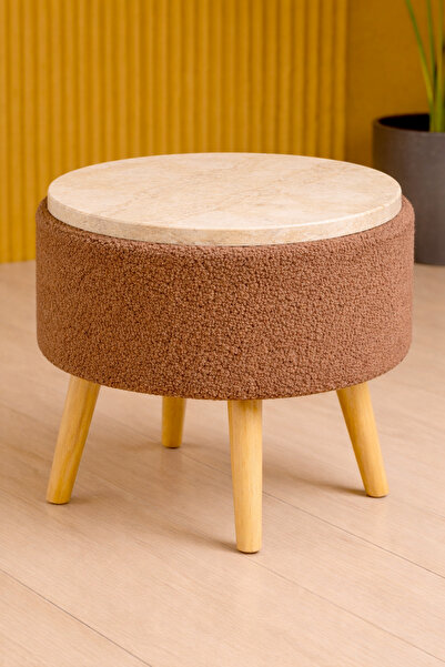 DEKOR MOBİLYACIM Aragonia 40 CM Üst Tablalı Peluş Kumaş Puf