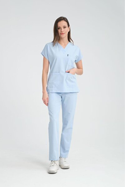 YILMAZ likralı buz mavisi hemsire üniforması takım-modern kesim-kırışmaz-nefe...
