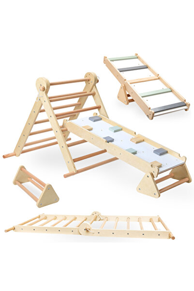 mamabrum Homemade wooden children's playground - ladder + climbing wall + balance beam