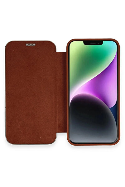 NewFace 1612326747 iPhone 12 Kılıf Dolpin Kapaklı (152623) - Kahverengi