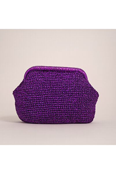 BY AKTEPE STORE El Yapımı Burslu Örgü Clutch Çanta – Parlak Metalik Kağıt İp,...