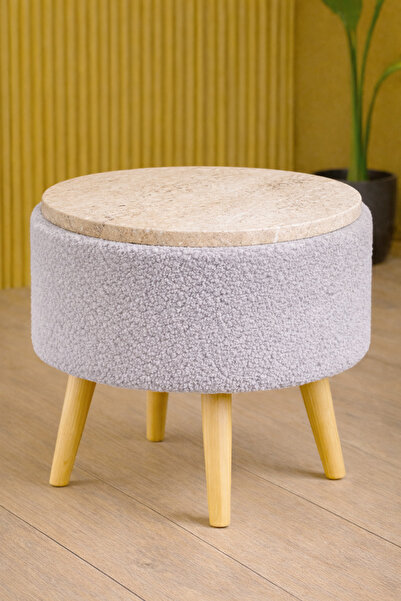 DEKOR MOBİLYACIM Aragonia 40 CM Üst Tablalı Peluş Kumaş Puf