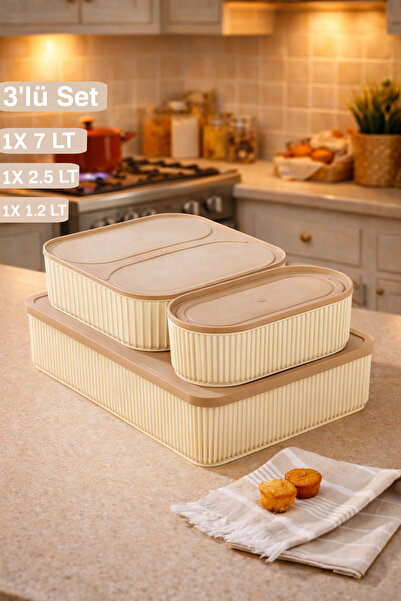 Mim Life 3-Piece Striped Rectangular Storage Set | 1.2 L 2.5 L 7 L |   Microw...
