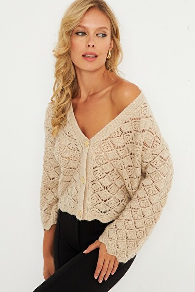 Be Best Women's Stone Lace-Like Knit Knitwear Cardigan Be281