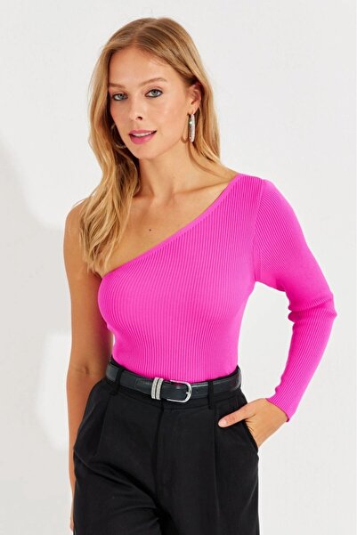 Be Best Women's Fuchsia One Shoulder Knitwear Blouse Be276