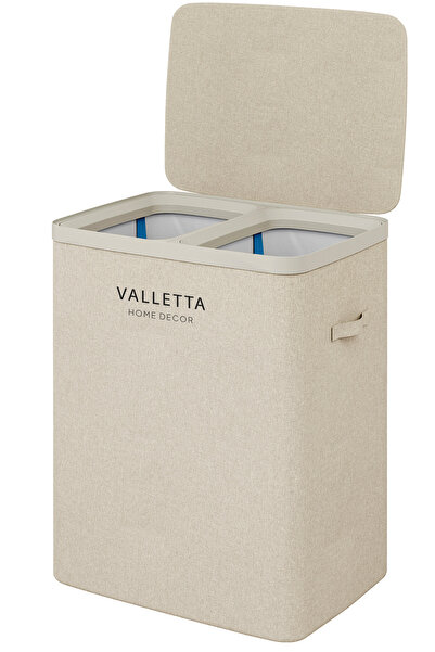 valletta Paloma 100l Çift Yıkanabilir Bölmeli Katlanabilir Kumaş Kirli Çamaşır Sepeti Cappuccino Beige XL