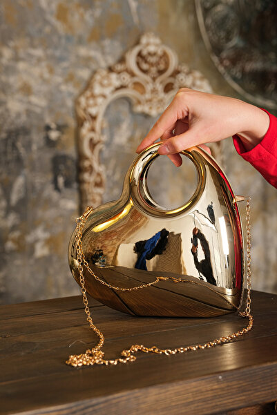 ROZA CANTA Metal Gold Heart Evening Dress Wedding Evening Bag