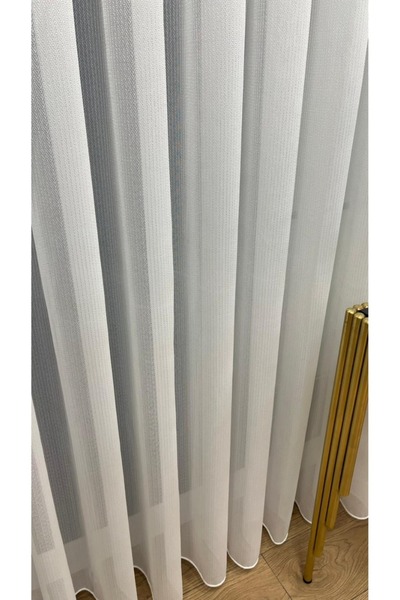 VOLPER MEKANİK Arya3310 Off-White Herringbone Patterned 1/3 Tight Pleated Tulle Curtain