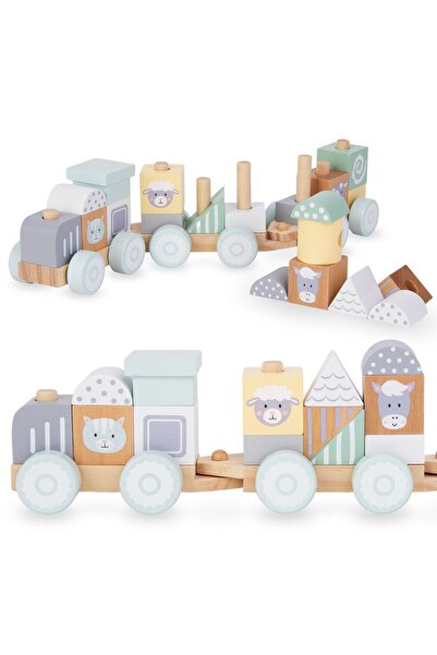 mamabrum Wooden train with blocks for a boy - Farm