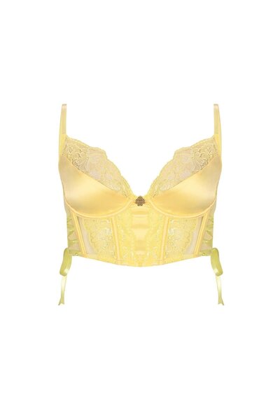 Feu De Elu Pastivelle Yellow Satin Lace Corset Bra