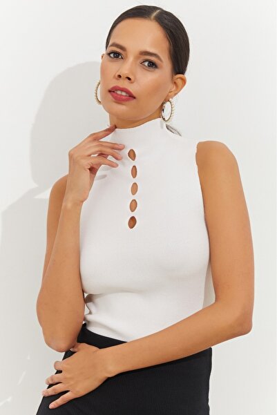 Be Best Women's White Front Drop Sleeveless Knit Blouse Be273