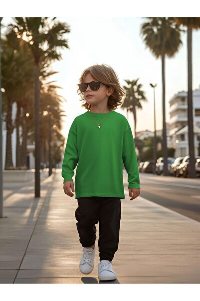 MDYOOL 1–14 Yaş Yeşil Basic Uzun Kollu T-Shirt
