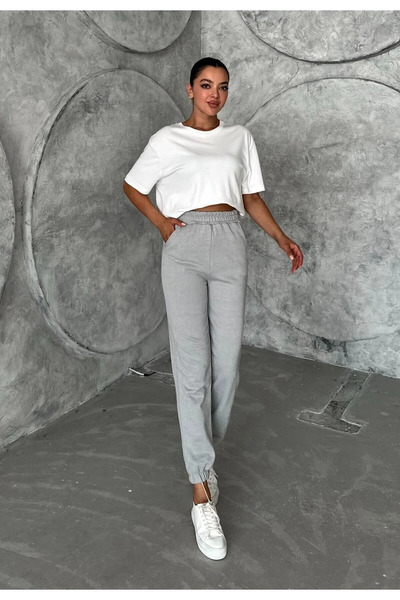 My Blog Gray Elastic Leg Sweatpants