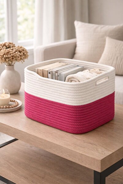 MaVaux Nesto Decorative Jute Wicker Rope Basket 34X28X24 cm Multi-Purpose Organizer Rectangular Shape