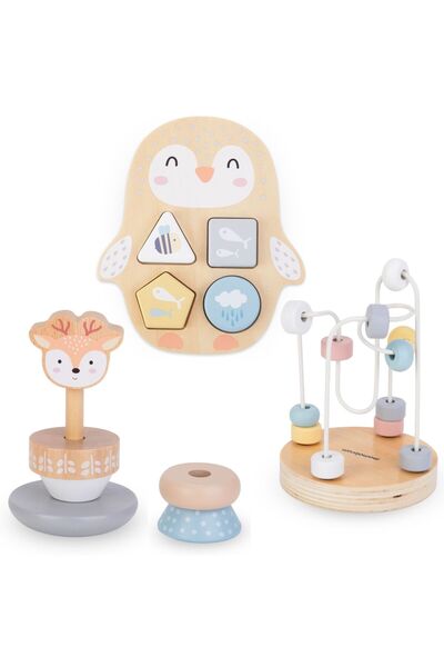 mamabrum Set de jucării din lemn - întrepătrundere colorată, cerb piramidă, s...