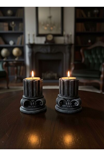 MİREVA Antik Yunan Sütun Tasarımlı Taş Mumluk Seti - 9 cm Sütun Tealight Şamd...