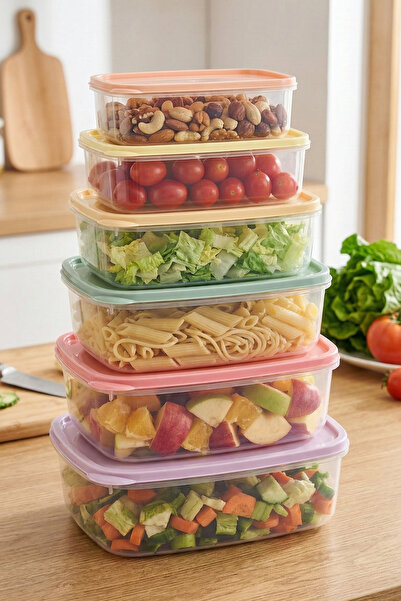 Poomy 6-Piece Rectangular Storage Container Set Refrigerator Organizer Food C...