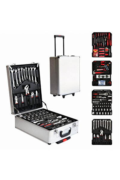 JML1 Set de scule profesionale 187 piese cu chei, cleme și accesorii în cărucior de aluminiu cu roată