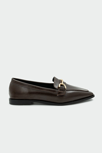 LAMİNTA Tossy Bitter Brown Women's Loafer with Gold Accessories
